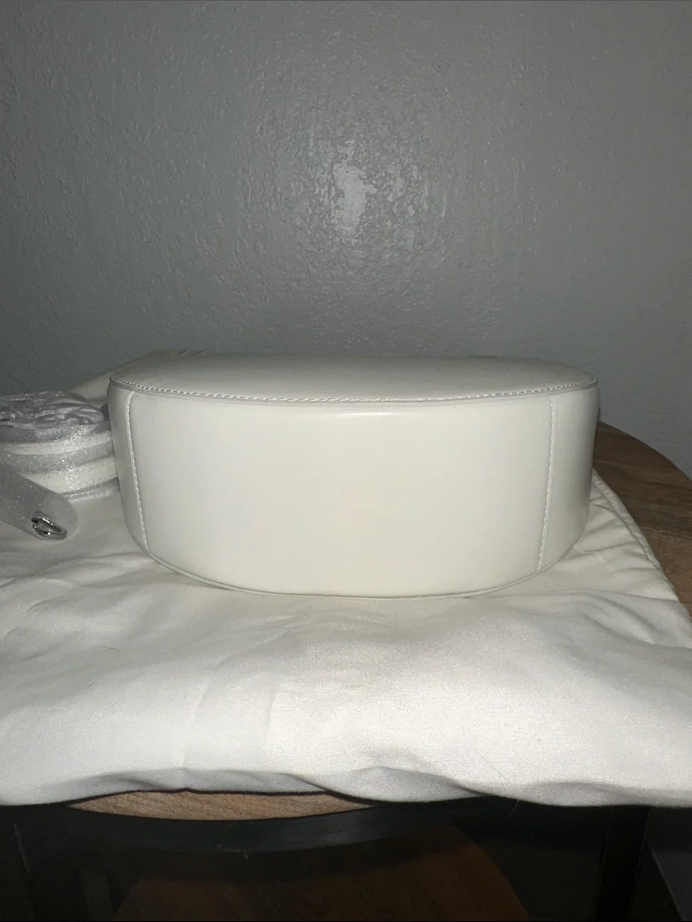 STAUD Crescent Mini Moon Leather Bag White
